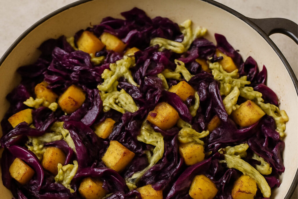 Blaukraut-Chinakohl-Pfanne mit Kartoffeln