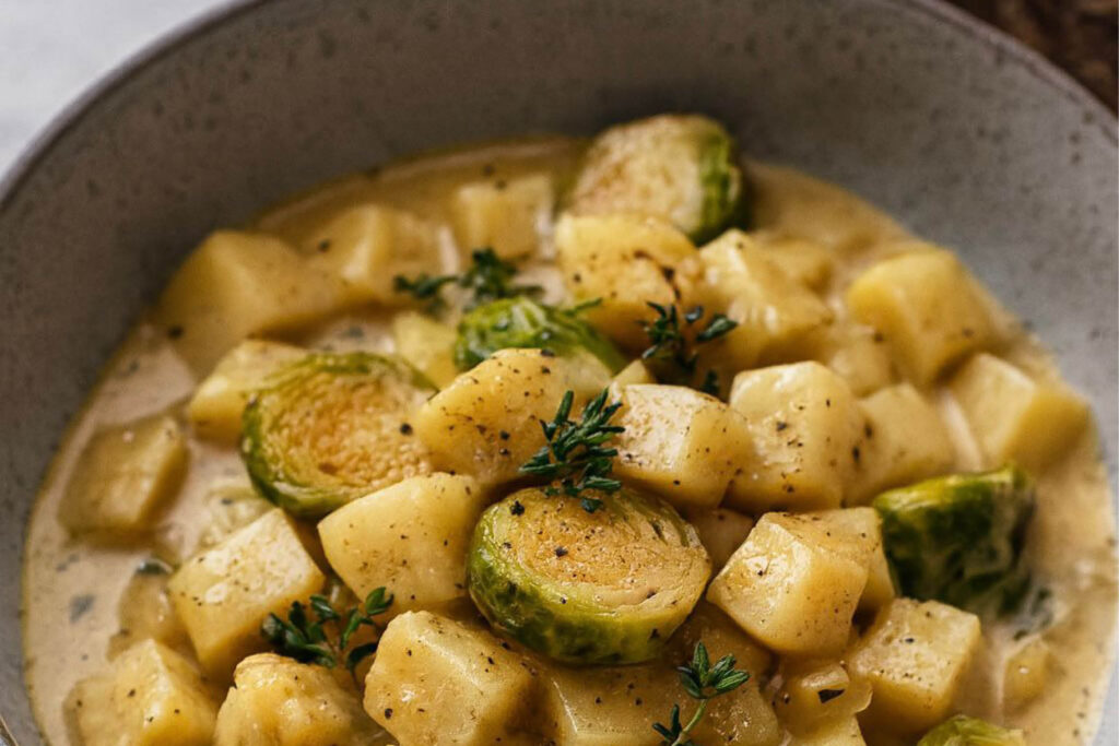 Herzhaftes Wintergemüse-Ragout mit Sellerie, Kohlrabi & Sprossenkohl